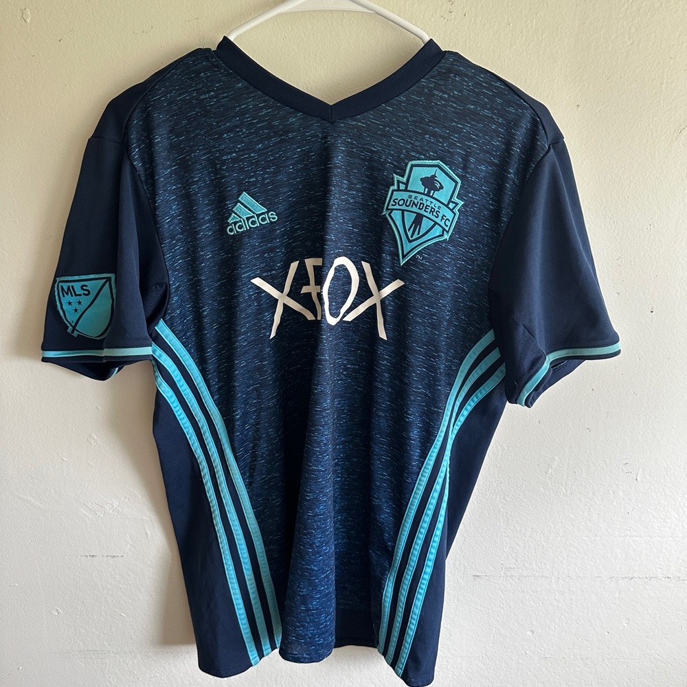 Adidas Dark Blue and Teal Soccer Jersey